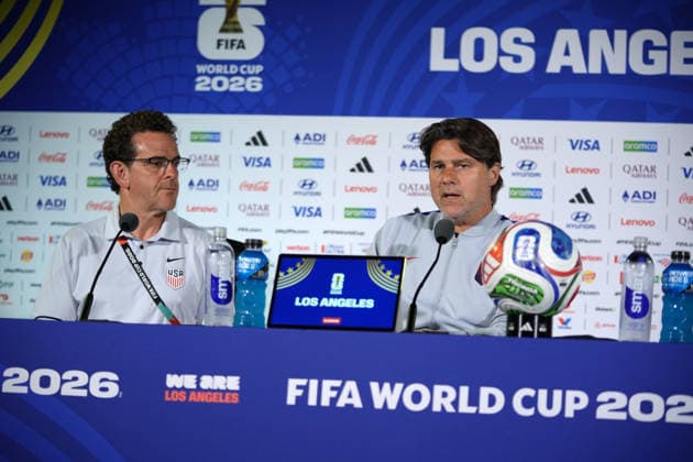 USA national team, Nationalteam head coach Mauricio Pochettino press conference, PK, Pressekonferenz in Los Angeles LOS ANGELES, CALIFORNIA - JUNE 24: USA National Team head coach Mauricio Pochettino speaks during a press conference ahead of the 2026 FIFA World Cup, WM, Weltmeisterschaft, Fussball First Stage Group D match between Turkiye and USA at the Los Angeles Stadium (SoFi Stadium) in Inglewood, California, United States on June 24, 2026. Tayfun Coskun Anadolu Los Angeles United States. Editorial use only. Please get in touch for any other usage.  Copyright: x2026xAnadoluxTayfunxCoskunx