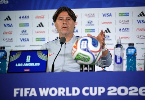 USA national team, Nationalteam head coach Mauricio Pochettino press conference, PK, Pressekonferenz in Los Angeles LOS ANGELES, CALIFORNIA - JUNE 24: USA National Team head coach Mauricio Pochettino speaks during a press conference ahead of the 2026 FIFA World Cup, WM, Weltmeisterschaft, Fussball First Stage Group D match between Turkiye and USA at the Los Angeles Stadium (SoFi Stadium) in Inglewood, California, United States on June 24, 2026. Tayfun Coskun Anadolu Los Angeles United States. Editorial use only. Please get in touch for any other usage.  Copyright: x2026xAnadoluxTayfunxCoskunx