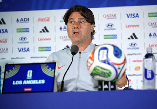 USA national team, Nationalteam head coach Mauricio Pochettino press conference, PK, Pressekonferenz in Los Angeles LOS ANGELES, CALIFORNIA - JUNE 24: USA National Team head coach Mauricio Pochettino speaks during a press conference ahead of the 2026 FIFA World Cup, WM, Weltmeisterschaft, Fussball First Stage Group D match between Turkiye and USA at the Los Angeles Stadium (SoFi Stadium) in Inglewood, California, United States on June 24, 2026. Tayfun Coskun Anadolu Los Angeles United States. Editorial use only. Please get in touch for any other usage.  Copyright: x2026xAnadoluxTayfunxCoskunx