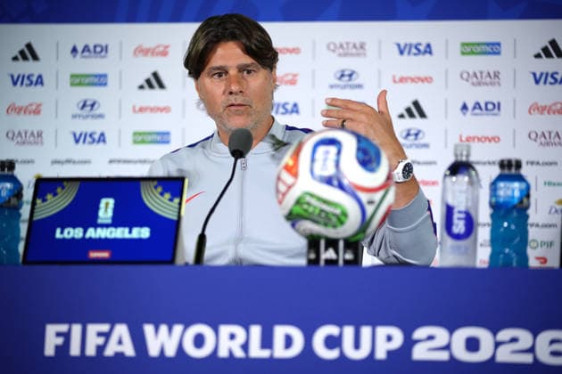 USA national team, Nationalteam head coach Mauricio Pochettino press conference, PK, Pressekonferenz in Los Angeles LOS ANGELES, CALIFORNIA - JUNE 24: USA National Team head coach Mauricio Pochettino speaks during a press conference ahead of the 2026 FIFA World Cup, WM, Weltmeisterschaft, Fussball First Stage Group D match between Turkiye and USA at the Los Angeles Stadium (SoFi Stadium) in Inglewood, California, United States on June 24, 2026. Tayfun Coskun Anadolu Los Angeles United States. Editorial use only. Please get in touch for any other usage.  Copyright: x2026xAnadoluxTayfunxCoskunx