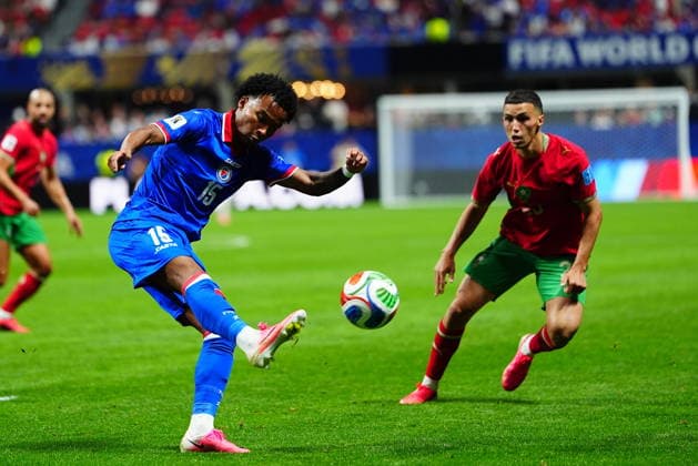 Morocco v Haiti - FIFA World Cup, WM, Weltmeisterschaft, Fussball 2026 - Group C ATLANTA, USA - JUNE 24: Bilal El Khannouss (23) of Morocco in action against Ruben Providence of Haiti during 2026 FIFA World Cup First Stage Group C match between Morocco and Haiti at Mercedes-Benz Stadium (Atlanta Stadium) in Atlanta, Georgia, United States on June 24, 2026. Evrim Aydin Anadolu Georgia United States. Editorial use only. Please get in touch for any other usage.  Copyright: x2026xAnadoluxEvrimxAydinx