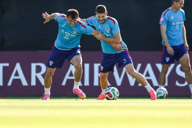 Croatia Training And press conference, PK, Pressekonferenz - FIFA World Cup, WM, Weltmeisterschaft, Fussball 2026 ALEXANDRIA, VIRGINIA - JUNE 24: Ante Budimir and Andrej Kramaric of Croatia during the training session of Croatian national football team at training centre at Episcopal High School on June 24, 2026 in Alexandria, Virginia.  IgorxKralj PIXSELL