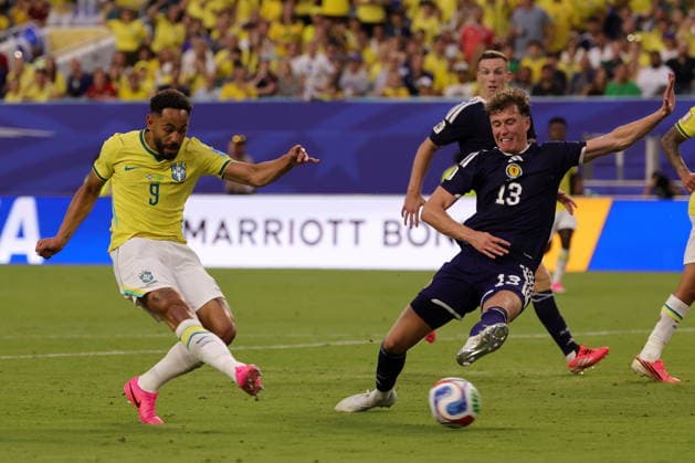 FIFA World Cup, WM, Weltmeisterschaft, Fussball 2026 - Group C - Scotland vs Brazil Matheus Cunha of Brazil scores the 0-3 goal during the FIFA World Cup 2026 group stage match Scotland against Brazil, in Miami, Florida, USA, 24 June 2026. MIAMI United States  Copyright: xCRISTOBALxHERRERA-ULASHKEVICHx