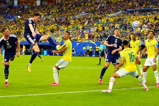 Scott McTominay of Scotland sees a header saved Scotland v Brazil, 2026 FIFA World Cup, WM, Weltmeisterschaft, Fussball Group C, Football, Miami Stadium, Miami, Florida, USA - 24 Jun 2026Miami Miami Stadium Florida (FL) United States of America EDITORIAL USE ONLY No use with unauthorised audio, video, data, fixture lists, club league logos or live services. Online in-match use limited to 120 images, no video emulation. No use in betting, games or single club league player publications.  Copyright: xJavierxGarcia Shutterstockx 16956030df