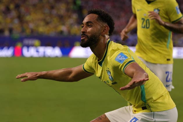 FIFA World Cup, WM, Weltmeisterschaft, Fussball 2026 - Group C - Scotland vs Brazil Matheus Cunha of Brazil celebrates scoring the 0-3 goal during the FIFA World Cup 2026 group stage match Scotland against Brazil, in Miami, Florida, USA, 24 June 2026. MIAMI United States  Copyright: xCRISTOBALxHERRERA-ULASHKEVICHx