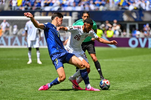 June 24, 2026: Bosnia and Herzegovina defender Dennis HadAÂ¾ikaduniÄ¡ (3) slides in to relieveQatar midfielder Mohamed al-Mannai (26) of the ball during the FIFA World Cup, WM, Weltmeisterschaft, Fussball match between Bosnia - Herzegovina and Qatar in Seattle, WA.Bosnia - Herzegovina defeated Qatar 3-1. CSM Seattle United States - ZUMAc04_ 20260624_zma_c04_010 Copyright: xStevexFaberx