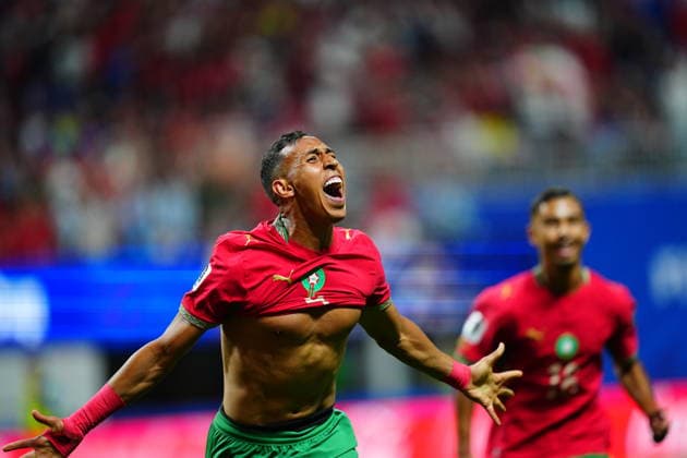 Morocco v Haiti - FIFA World Cup, WM, Weltmeisterschaft, Fussball 2026 - Group C ATLANTA, USA - JUNE 24: Soufiane Rahimi (9) of Morocco celebrates after scoring a goal during 2026 FIFA World Cup First Stage Group C match between Morocco and Haiti at Mercedes-Benz Stadium (Atlanta Stadium) in Atlanta, Georgia, United States on June 24, 2026. Evrim Aydin Anadolu Georgia United States. Editorial use only. Please get in touch for any other usage.  Copyright: x2026xAnadoluxEvrimxAydinx