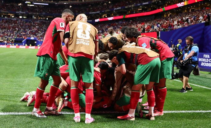 FIFA World Cup, WM, Weltmeisterschaft, Fussball 2026 - Group C - Morocco vs Haiti Players of Morocco celebrate scoring the 3-2 lead during the FIFA World Cup 2026 group stage match Morocco against Haiti, in Atlanta, Georgia, USA, 24 June 2026. ATLANTA United States  Copyright: xRONALDxWITTEKx
