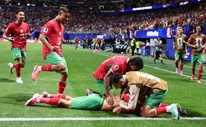 FIFA World Cup, WM, Weltmeisterschaft, Fussball 2026 - Group C - Morocco vs Haiti Players of Morocco celebrate scoring the 3-2 lead during the FIFA World Cup 2026 group stage match Morocco against Haiti, in Atlanta, Georgia, USA, 24 June 2026. ATLANTA United States  Copyright: xRONALDxWITTEKx