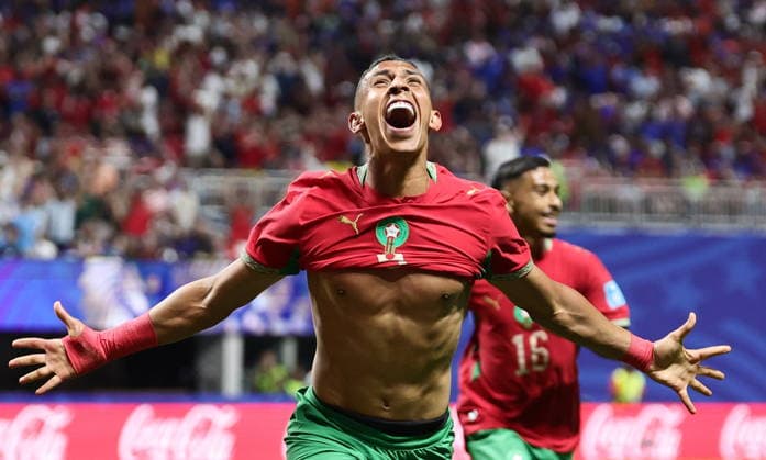 FIFA World Cup, WM, Weltmeisterschaft, Fussball 2026 - Group C - Morocco vs Haiti epaselect Soufiane Rahimi of Morocco celebrates after scoring the 3-2 lead during the FIFA World Cup 2026 group stage match Morocco against Haiti, in Atlanta, Georgia, USA, 24 June 2026. ATLANTA United States  Copyright: xRONALDxWITTEKx