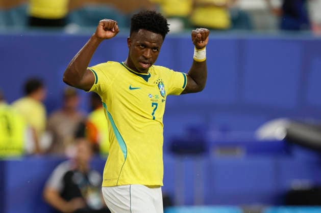 Scotland v Brazil: Group C - FIFA World Cup, WM, Weltmeisterschaft, Fussball 2026 Vinicius Junior of Brazil celebrates during the FIFA World Cup 2026 Group C match between Scotland and Brazil at Miami Stadium on June 24, 2026 in Miami, United States. Miami Gardens Miami Stadium FL United States Copyright: xAllstarxPicturexLibraryxLtdx