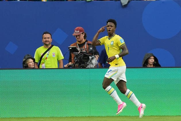 Vinícius Júnior of Brazil celebrates a goal during the FIFA World Cup, WM, Weltmeisterschaft, Fussball 2026 group stage match Scotland against Brazil at Hard Rock Stadium in Miami, United States, 24 June 2026. FIFA World Cup 2026 - Group C - Scotland vs. Brazil !ACHTUNG: NUR REDAKTIONELLE NUTZUNG!  Copyright: xAlbertoxBoalx GR4059 20260625-55020699670_1