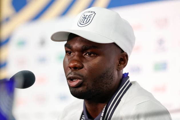 Jordy Caicedo of Ecuador speaks during a press conference, PK, Pressekonferenz at the New York New Jersey Stadium in East Rutherford, New Jersey, United States, 24 June 2026. Press conference with the Ecuador national team, Nationalteam in the United States !ACHTUNG: NUR REDAKTIONELLE NUTZUNG!  Copyright: xSebastiaoxMoreirax AME4043 20260625-55020699678_1