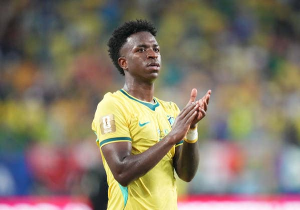 Vinicius Junior (Brazil) with post game celebration during Scotland and Brazil, Group L FIFA World Cup, WM, Weltmeisterschaft, Fussball 2026, Miami Stadium, Boston, USA on June 24, 2026. Thor Wegner DeFodi Images. (Photo by DeFodi Images) - *** Vinicius Junior of Brazil celebrating after the match between Scotland and Brazil in Group L of the 2026 FIFA World Cup at Miami Stadium in Boston, USA, on June 24, 2026. Photo by DeFodi Images (Thor Wegner)