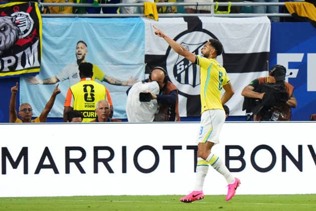 June 24, 2026, Miami Gardens, Florida, United States: Matheus Cunha of Brazil celebrates after scoring his team s third goal during the FIFA World Cup, WM, Weltmeisterschaft, Fussball 2026 Group C match between Scotland and Brazil at Miami Stadium on June 24, 2026 in Miami, United States. Miami Gardens United States - ZUMAa181 20260624_zaa_a181_140 Copyright: xJosexBretonx