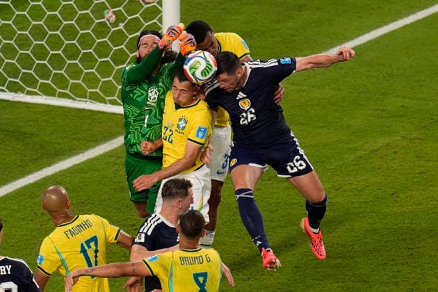 June 24, 2026, Miami Gardens, Florida, USA: Goalkeeper Alisson Becker (1) of Brazil makes a save during 2nd half of the World Cup Group C, Round 1 match between Brazil and Scotland at Miami Stadium. Brazil defeated Scotland 3-0. Miami Gardens USA - ZUMAd212 20260624_zsp_d212_041 Copyright: xRichardxDolex
