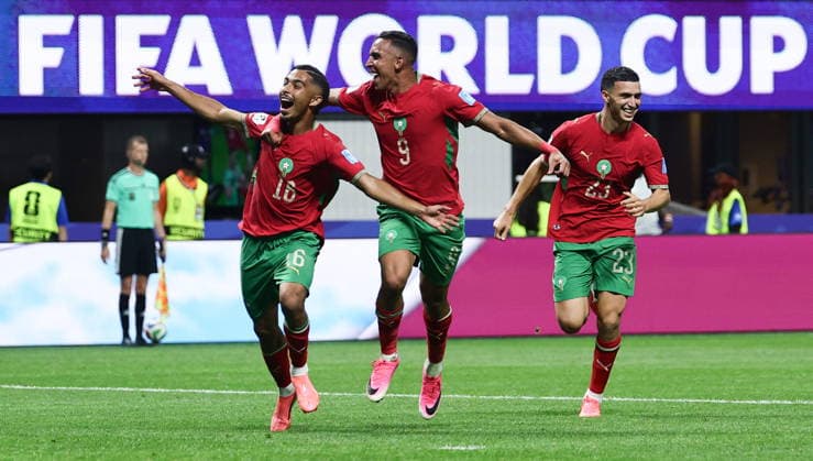 FIFA World Cup, WM, Weltmeisterschaft, Fussball 2026 - Group C - Morocco vs Haiti Gessime Yassine of Morocco (L) celebrates with his teammate Soufiane Rahimi after scoring the 4-2 goal during the FIFA World Cup 2026 group stage match Morocco against Haiti, in Atlanta, Georgia, USA, 24 June 2026. ATLANTA United States  Copyright: xRONALDxWITTEKx