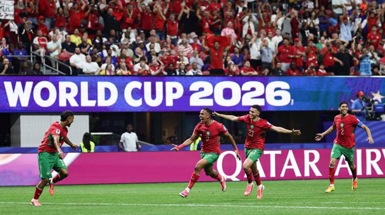 FIFA World Cup, WM, Weltmeisterschaft, Fussball 2026 - Group C - Morocco vs Haiti Gessime Yassine of Morocco (L) celebrates with his teammates after scoring the 4-2 goal during the FIFA World Cup 2026 group stage match Morocco against Haiti, in Atlanta, Georgia, USA, 24 June 2026. ATLANTA United States  Copyright: xRONALDxWITTEKx