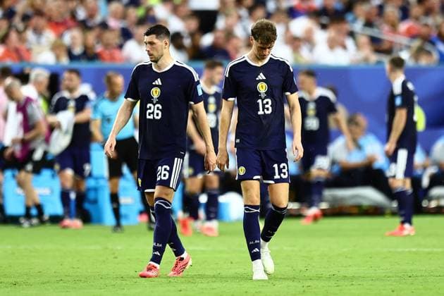 Scott McKenna and Jack Hendry of Scotland dejected Scotland v Brazil, 2026 FIFA World Cup, WM, Weltmeisterschaft, Fussball Group C, Football, Miami Stadium, Miami, Florida, USA - 24 Jun 2026Miami Miami Stadium Florida (FL) United States of America EDITORIAL USE ONLY No use with unauthorised audio, video, data, fixture lists, club league logos or live services. Online in-match use limited to 120 images, no video emulation. No use in betting, games or single club league player publications.  Copyright: xMichaelxZemanek Shutterstockx 16956031dr