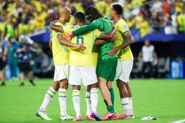 RECORD DATE NOT STATED FIFA World Cup, WM, Weltmeisterschaft, Fussball 2026 - Group C - Scotland v Brazil Brazil players celebrate a 3-0 victory over Scotland in the third round of Group C of the 2026 FIFA World Cup group stage at Miami Stadium, in Florida, United States, on Wednesday, June 24, 2026.(Foto: William Volcov Brazil Photo Press IMAGO) Sports Miami FL United States of America Copyright: xWILLIAMxVOLCOVx