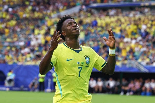 FIFA World Cup, WM, Weltmeisterschaft, Fussball 2026: Scotland v Brazil MIAMI, USA - 24th June 2026: Vinicius Junior of Brazil reacts during the FIFA World Cup 2026 Group C match between Scotland and Brazil at Miami Stadium Miami Miami Stadium United States of America Copyright: xCraigxMercerx xPeakxActionxPhotosx