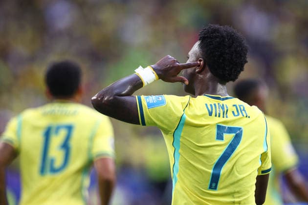 FIFA World Cup, WM, Weltmeisterschaft, Fussball 2026: Scotland v Brazil MIAMI, USA - 24th June 2026: Vinicius Junior of Brazil celebrates scoring his side s first goal during the FIFA World Cup 2026 Group C match between Scotland and Brazil at Miami Stadium Miami Miami Stadium United States of America Copyright: xCraigxMercerx xPeakxActionxPhotosx
