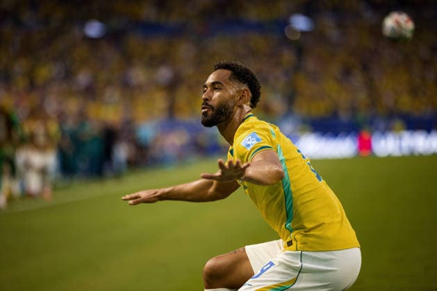 Scotland vs. Brazil MIAMI, FL - 24.06.2026: SCOTLAND VS. BRAZIL - Matheus Cunha of Brazil celebrates after scoring a goal during the match between Scotland and Brazil in the third round of the group stage of the 2026 World Cup, held at Hard Rock Stadium in Miami, United States. (Photo: Marcelo Machado de Melo Fotoarena) x2969657x  MarceloxMachadoxdexMelo