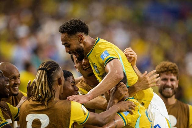 Scotland vs. Brazil MIAMI, FL - 24.06.2026: SCOTLAND VS. BRAZIL - Matheus Cunha of Brazil celebrates after scoring a goal during the match between Scotland and Brazil in the third round of the group stage of the 2026 World Cup, held at Hard Rock Stadium in Miami, United States. (Photo: Marcelo Machado de Melo Fotoarena) x2969662x  MarceloxMachadoxdexMelo
