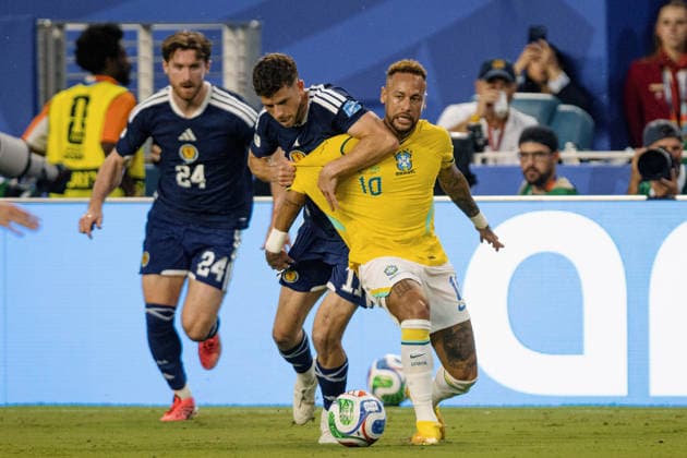 Scotland vs. Brazil MIAMI, FL - 24.06.2026: SCOTLAND VS. BRAZIL - Neymar Junior of Brazil during the match between Scotland and Brazil in the third round of the group stage of the 2026 World Cup, held at Hard Rock Stadium in Miami, United States. (Photo: Marcelo Machado de Melo Fotoarena) x2969664x  MarceloxMachadoxdexMelo