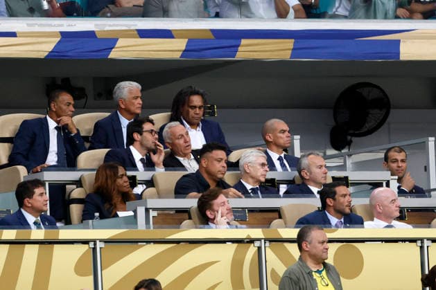 Scotland v Brazil: Group C - FIFA World Cup, WM, Weltmeisterschaft, Fussball 2026 Past World Cup players and FIFA officers including Cafu, Christian Karembeu, Hristo Stoichkov, Pepe, Ronaldo, Arsene Wenger and Gianni Infantino in the stand before the FIFA World Cup 2026 Group C match between Scotland and Brazil at Miami Stadium on June 24, 2026 in Miami, United States. Miami Gardens Miami Stadium FL United States Copyright: xAllstarxPicturexLibraryxLtdx