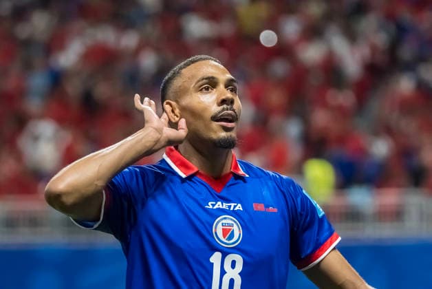 June 24, 2026, Atlanta, Georgia, USA: Haiti forward Wilson Isidor (18) celebrates after scoring a goal against Morocco during their World Cup: First Stage Group C match at Atlanta Stadium in ATLANTA, Georgia. Morocco wins the match, 4:2. Atlanta USA - ZUMAa161 20260624_aaa_a161_016 Copyright: xWalterxArcex xGMGx