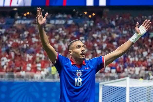 June 24, 2026, Atlanta, Georgia, USA: Haiti forward Wilson Isidor (18) celebrates after scoring a goal against Morocco during their World Cup: First Stage Group C match at Atlanta Stadium in ATLANTA, Georgia. Morocco wins the match, 4:2. Atlanta USA - ZUMAa161 20260624_aaa_a161_026 Copyright: xWalterxArcex xGMGx