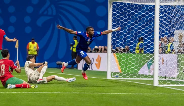 June 24, 2026, Atlanta, Georgia, USA: Haiti forward Wilson Isidor (18) celebrates after scoring a goal against Morocco during their World Cup: First Stage Group C match at Atlanta Stadium in ATLANTA, Georgia. Morocco wins the match, 4:2. Atlanta USA - ZUMAa161 20260624_aaa_a161_033 Copyright: xWalterxArcex xGMGx
