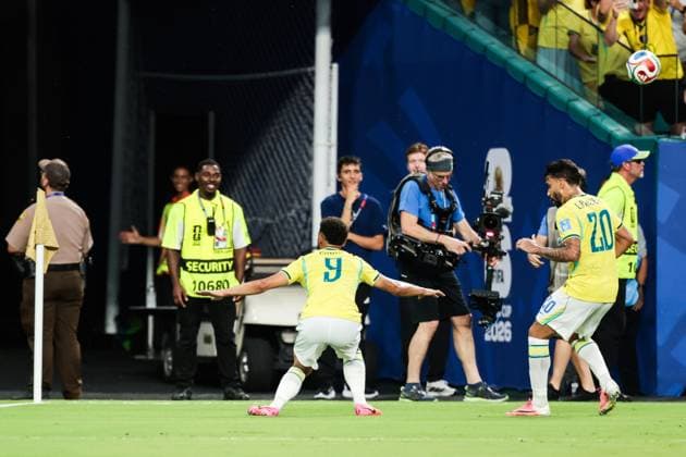 RECORD DATE NOT STATED FIFA World Cup, WM, Weltmeisterschaft, Fussball 2026 - Group C - Scotland v Brazil Matheus Cunha player of Brazil celebrates his goal during the match between Scotland and Brazil in the third round of Group C of the 2026 FIFA World Cup group stage at Miami Stadium, in Florida, United States, on Wednesday, June 24, 2026.(Foto: Vanessa Carvalho Brazil Photo Press IMAGO) Sports %G Copyright: xVanessaxCarvalhox