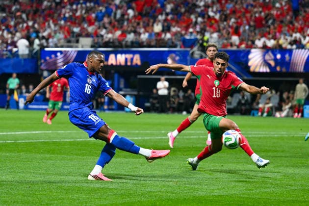 ATLANTA, GA - JUNE 24: Lenny Joseph 16 of Haiti takes a shot during the FIFA World Cup, WM, Weltmeisterschaft, Fussball 2026 Group C match between Morocco and Haiti on June 24th, 2026 at Atlanta Stadium in Atlanta, GA. (Photo by Rich von Biberstein Icon Sportswire) SOCCER: JUN 24 FIFA World Cup 26 Group C - Morocco vs Haiti EDITORIAL USE ONLY Icon260624011