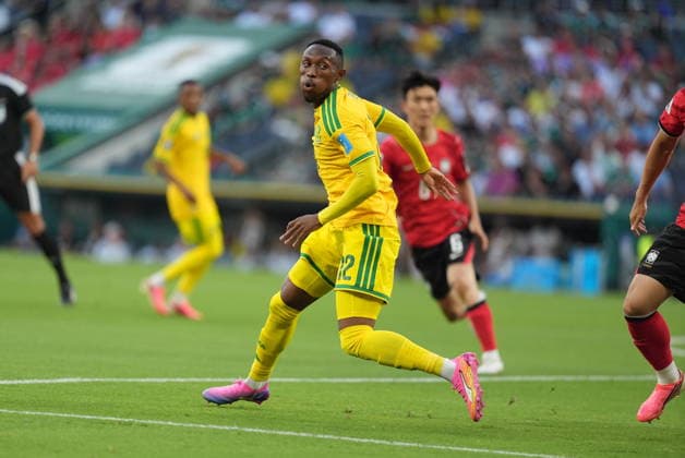South Africa v South Korea - FIFA World Cup, WM, Weltmeisterschaft, Fussball 2026 - Group A MONTERREY, MEXICO - JUNE 24: Thapelo Maseko (12) of South Africa in action during the 2026 FIFA World Cup First Stage Group A match between South Africa and South Korea at Estadio BBVA (Monterrey Stadium) in Monterrey, Mexico on June 24, 2026. Juancho Torres Anadolu Nuevo Leon Mexico. Editorial use only. Please get in touch for any other usage.  Copyright: x2026xAnadoluxJuanchoxTorresx