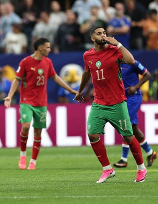 (260625) -- ATLANTA, June 25, 2026 -- Ismael Saibari (front) of Morocco celebrates his goal during the group C match between Morocco and Haiti at the 2026 FIFA World Cup, WM, Weltmeisterschaft, Fussball at Atlanta Stadium in Atlanta, the United States, June 24, 2026. ) (SP)U.S.-ATLANTA-FOOTBALL-FIFA WORLD CUP-GROUP C-MAR VS HTI WangxKaiyan 