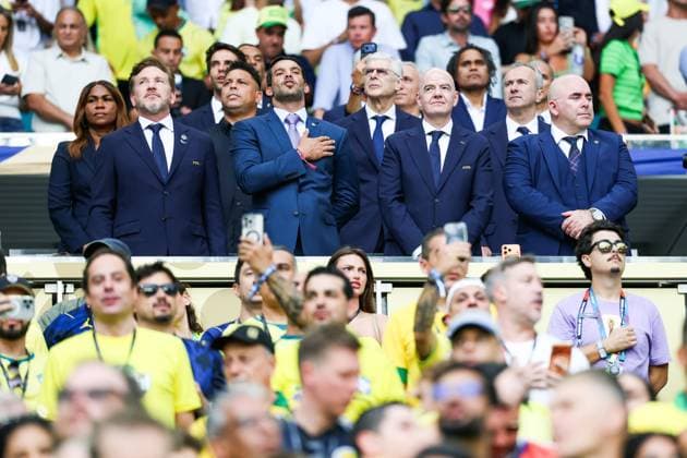 RECORD DATE NOT STATED FIFA World Cup, WM, Weltmeisterschaft, Fussball 2026 - Group C - Scotland v Brazil CBF President, Samir Xaud and 2026 FIFA President Gianni Infantino in the stand before the match during the match between Scotland and Brazil in the third round of Group C of the 2026 FIFA World Cup group stage at Miami Stadium, in Florida, United States, on Wednesday, June 24, 2026.(Foto: William Volcov Brazil Photo Press IMAGO) Sports Miami FL United States of America Copyright: xWILLIAMxVOLCOVx