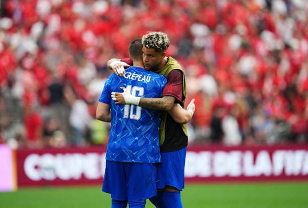 June 24, 2026, Vancouver, Bc, CANADA: Canada goalkeeper Maxime Crepeau (16) is consoled by teammate and fellow goalkeeper Dayne St. Clair (1) after losing to Switzerland in a World Cup Group B soccer match, in Vancouver, on Wednesday, June 24, 2026. Canada News - June 24, 2026  - ZUMAc35_ 20260624_zaf_c35_239 Copyright: xEthanxCairnsx