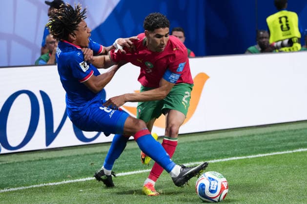 Martin Experience of Haiti (L) and Achraf Hakimi of Morocco (R) fight for possession during a FIFA Men’s World Cup 2026 Group Stage football match between Morocco and Haiti at Atlanta Stadium, in Atlanta June 24th 2026 (Photo by Alexandra Fechete SPP)  Copyright: xAlexandraxFechete SPPx Sportspressphoto_SPR176012