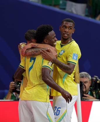 . - Scotland v Brazil, FIFA World Cup, WM, Weltmeisterschaft, Fussball 2026, Group C, Hard Rock Stadium, Miami Stadium, Miami, Florida, USA, 24th June 2026. DC Photos Crystal Pix GOAL 1-0, Vinicius Junior of Brazil national team, Nationalteam goal celebration after scoring a goal to put Brazil 1-0 ahead against Scotland. - Scotland v Brazil, FiFA World Cup 2026, Group C, Hard Rock Stadium, Miami Stadium, Miami, Florida, USA, 24th June 2026. DC Photos Crystal Pix Miami Miami Stadium United States Of America Copyright: xDCxPhotosx CP_Scotland_Brazil_240626_DC08