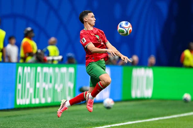 ATLANTA, GA - JUNE 24: Bilal El Khannouss 23 of Morocco settles the ball during the FIFA World Cup, WM, Weltmeisterschaft, Fussball 2026 Group C match between Morocco and Haiti on June 24th, 2026 at Atlanta Stadium in Atlanta, GA. (Photo by Rich von Biberstein Icon Sportswire) SOCCER: JUN 24 FIFA World Cup 26 Group C - Morocco vs Haiti EDITORIAL USE ONLY Icon260624035