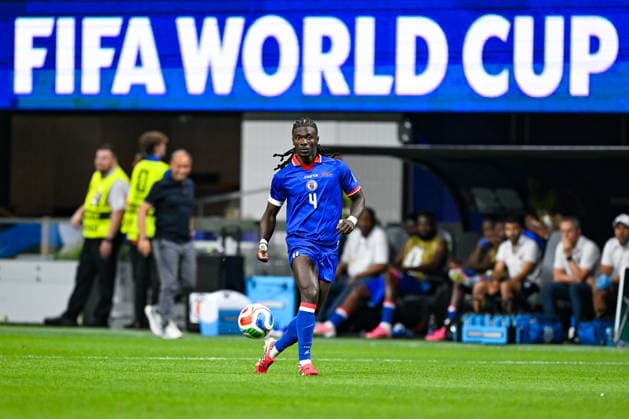 ATLANTA, GA - JUNE 24: Ricardo Ade 4 of Haiti passes the ball during the FIFA World Cup, WM, Weltmeisterschaft, Fussball 2026 Group C match between Morocco and Haiti on June 24th, 2026 at Atlanta Stadium in Atlanta, GA. (Photo by Rich von Biberstein Icon Sportswire) SOCCER: JUN 24 FIFA World Cup 26 Group C - Morocco vs Haiti EDITORIAL USE ONLY Icon260624050