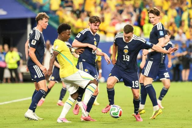RECORD DATE NOT STATED FIFA World Cup, WM, Weltmeisterschaft, Fussball 2026 - Group C - Scotland v Brazil Vinicius Jr. player of Brazil during the match between Scotland and Brazil in the third round of Group C of the 2026 FIFA World Cup group stage at Miami Stadium, in Florida, United States, on Wednesday, June 24, 2026.(Foto: Vanessa Carvalho Brazil Photo Press IMAGO) Sports Copyright: xVanessaxCarvalhox