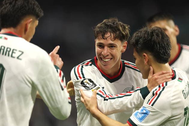 FIFA World Cup, WM, Weltmeisterschaft, Fussball 2026 - Group A - Czech Republic vs Mexico Mateo Chavez (C) of Mexico celebrates after scoring a goal during the FIFA World Cup 2026 group stage match Czech Republic against Mexico in Mexico City, Mexico, 24 June 2026. MEXICO CITY Mexico  Copyright: xISAACxESQUIVELx
