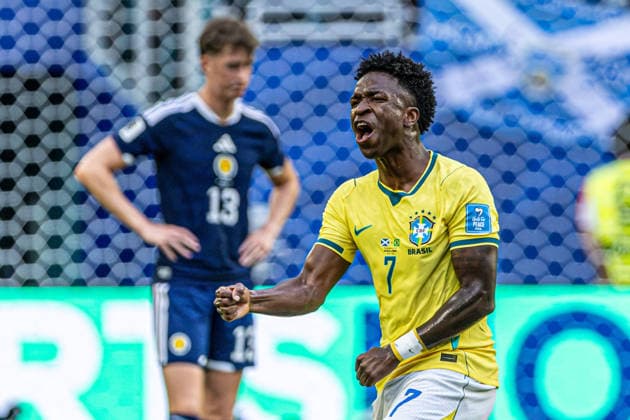 Scotland vs. Brazil MIAMI, FL - 24.06.2026: SCOTLAND VS. BRAZIL - Vinicius Jr during the match between Brazil and Scotland, valid for the group stage of the 2026 FIFA World Cup, WM, Weltmeisterschaft, Fussball held at Hard Rock Stadium, in Miami Gardens, Florida, United States, this Wednesday (24). (Photo: Danilo Fernandes Fotoarena) x2969755x  DaniloxFernandes