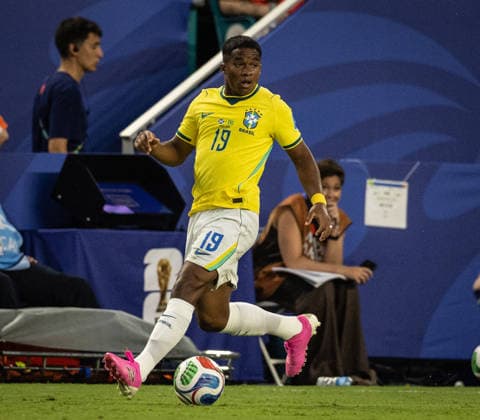 Endrick of Brazil runs with the ball during a FIFA Men’s World Cup 2026 Group Stage football match between Scotland and Brazil at Miami Stadium, in Miami Gardens on June 24th 2026 (Photo by Ricardo Nogueira SPP)  Copyright: xRicardoxNogueira SPPx Sportspressphoto_SPR176090
