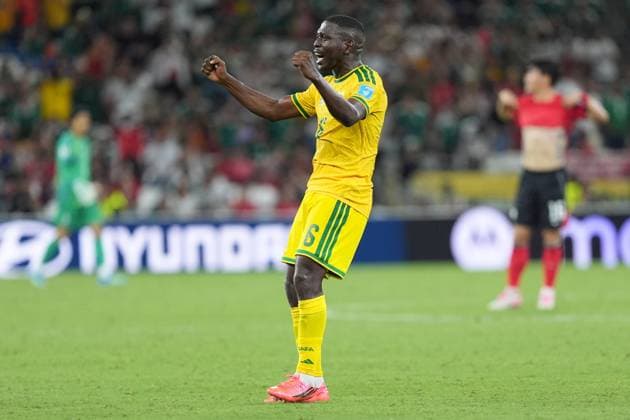 South Africa v South Korea - FIFA World Cup, WM, Weltmeisterschaft, Fussball 2026 - Group A MONTERREY, MEXICO - JUNE 24: Aubrey Modiba (6) of South Africa celebrates after the 2026 FIFA World Cup First Stage Group A match between South Africa and South Korea at Estadio BBVA (Monterrey Stadium) in Monterrey, Mexico on June 24, 2026. Juancho Torres Anadolu Nuevo Leon Mexico. Editorial use only. Please get in touch for any other usage.  Copyright: x2026xAnadoluxJuanchoxTorresx