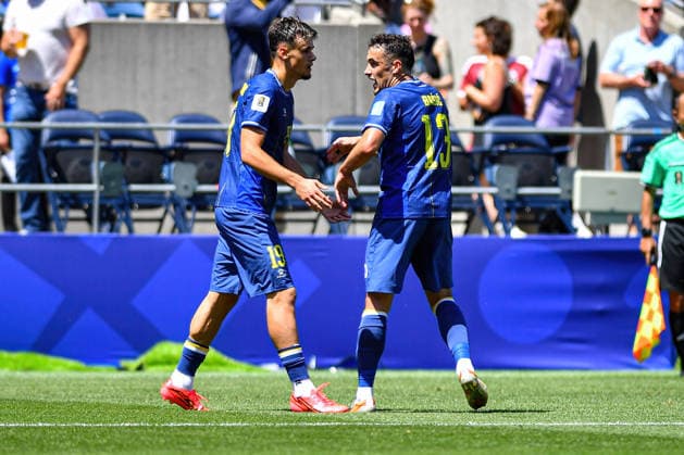 June 24, 2026: Bosnia and Herzegovina midfielder Ivan BaAÂ¡iÄ¡ (13) congratulates Bosnia and Herzegovina forward Kerim AlajbegoviÄ¡ (19) on scoring the match s first goal, giving the team a 1-0 lead during the FIFA World Cup, WM, Weltmeisterschaft, Fussball match between Bosnia - Herzegovina and Qatar in Seattle, WA.Bosnia - Herzegovina defeated Qatar 3-1. CSM Seattle United States - ZUMAc04_ 20260624_zma_c04_048 Copyright: xStevexFaberx