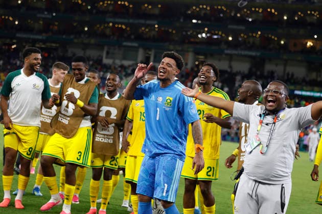 June 24, 2026, Guadalupe, Nuevo Leon, Mexico: Players of South Africa celebrates advancement to the Round of 32 against Korea Republic, during the match between South Africa and Korea Republic for the 3rd round of the group A of the FIFA World Cup, WM, Weltmeisterschaft, Fussball 2026, at Monterrey Stadium. Guadalupe Mexico - ZUMAo125 20260624_zip_o125_028 Copyright: xAntonioxOjedax